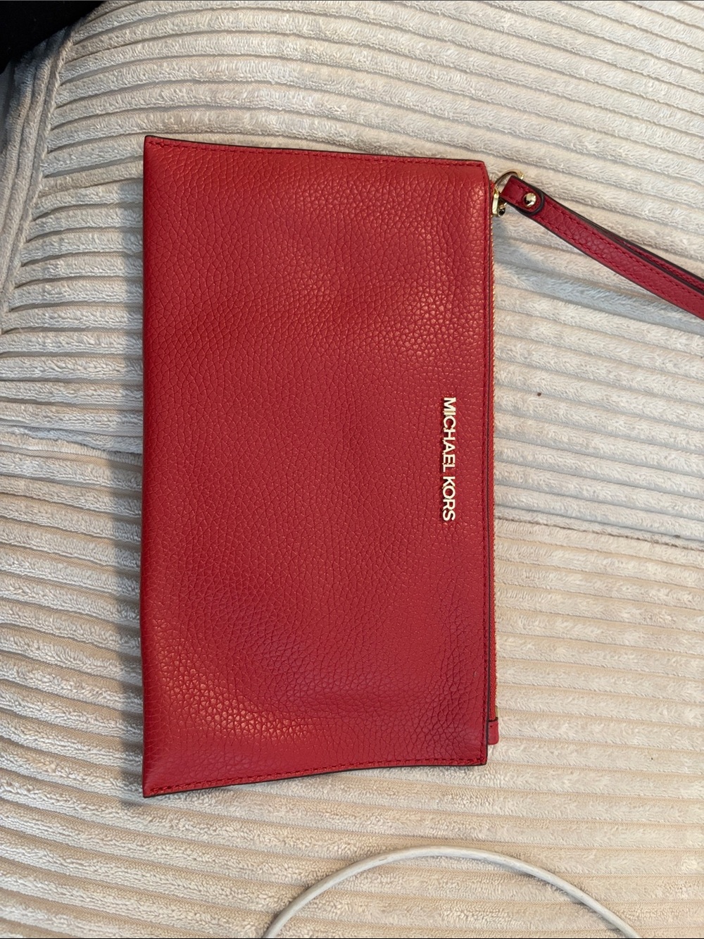 Michael Kors Red Pebbled Leather Wristlet Clutch with Gold Logo